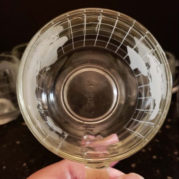 Nestle Nescafe Coffee Cup Mugs World Map Globe Clear Etched Glass Vintage set 6 - Picture 15 of 15